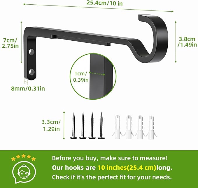 10 Inch 2 Pack Black Heavy Duty Outdoor Plant Hangers, Iron Hanging Plant - Image 2