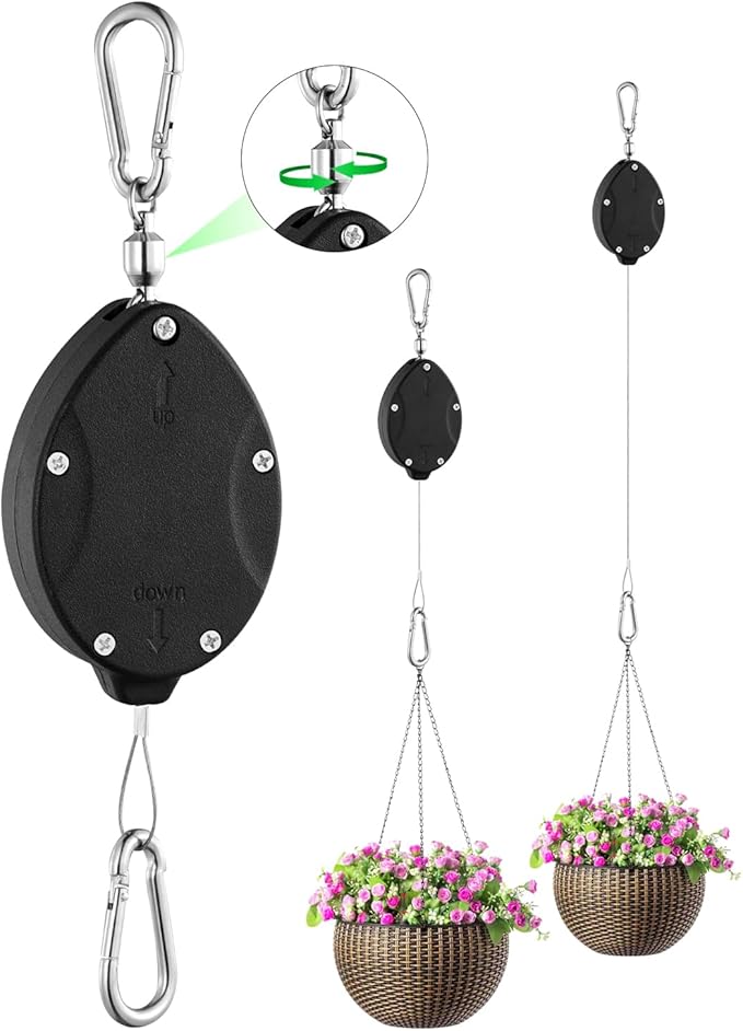 1 Pack Heavy Duty Retractable Plant Hangers, Adjustable Pull-Down Pulleys by FYRVEXENZI