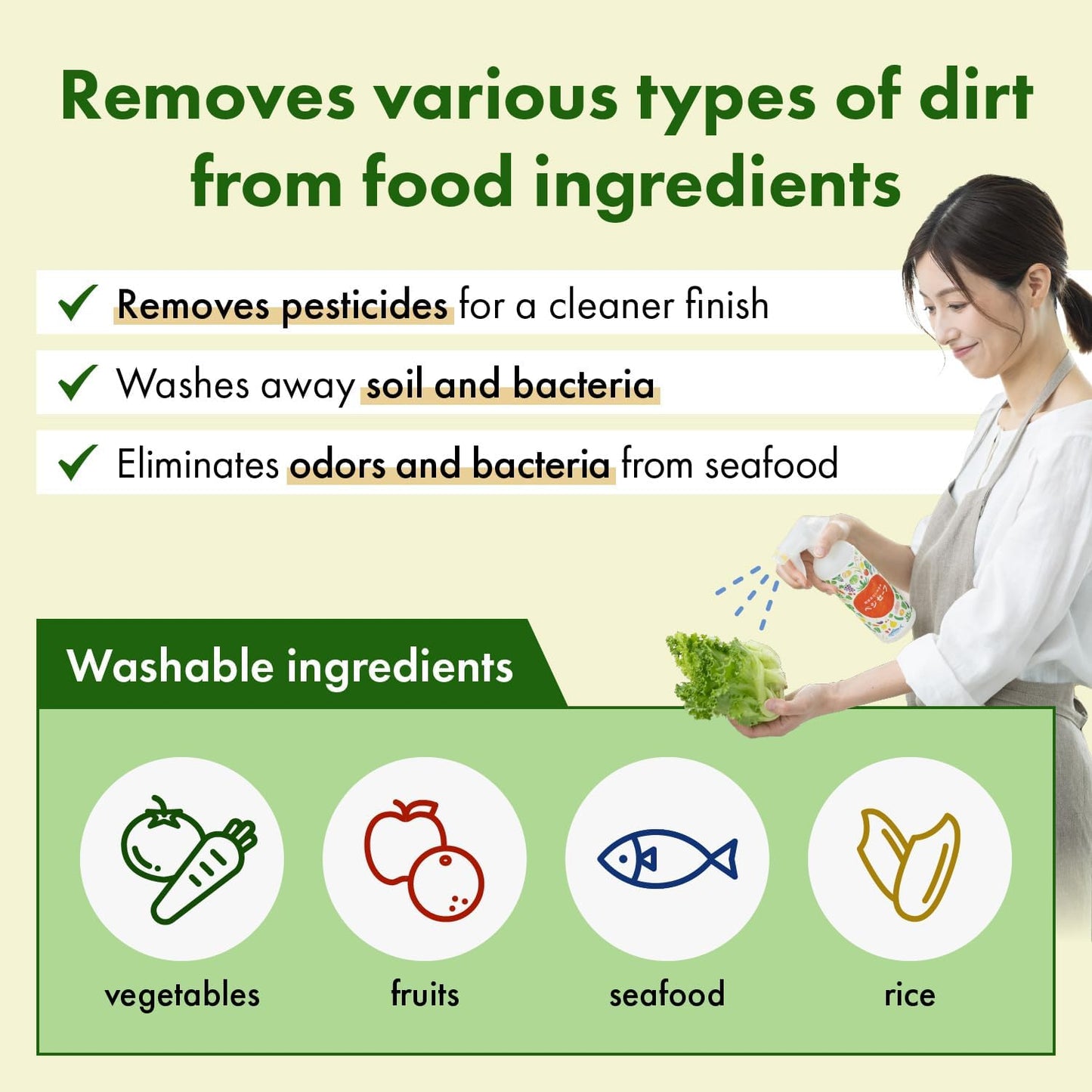 "Veggie Safe" Food Cleaning Solution Spray (400ml / 13.5 fl oz), 1 BottlePerfect for Removing Pesticides from Vegetables, Neutralizing Odors from Seafood, Washing Rice, and Wiping Kitchen Surfaces