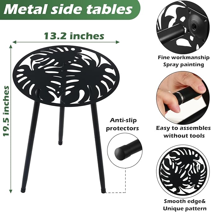 1 Pack Metal Outdoor Side Tables Small Outside Round End Table - Image 3