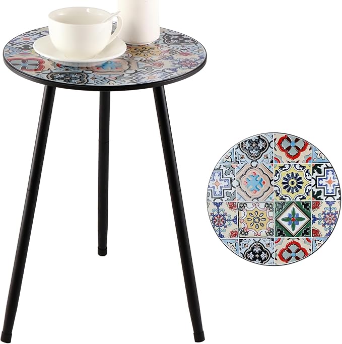 1 Pack Metal Outdoor Side Table Small Outside Round End Table by PartyZealot