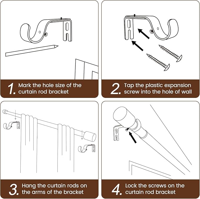 1' Diameter Matte Black Curtain Rod, 30-60 inch, Fits 30-54 Windows, Heavy Duty - Image 5
