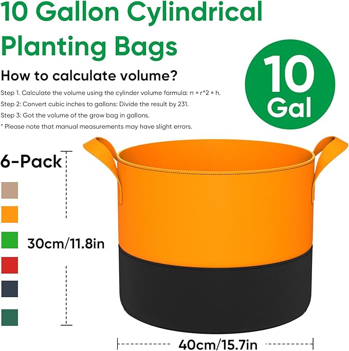 10 Gallon Grow Bags: 6 Pack 350G Heavy Duty Thickened Colorful Potato Grow Bags - Image 2