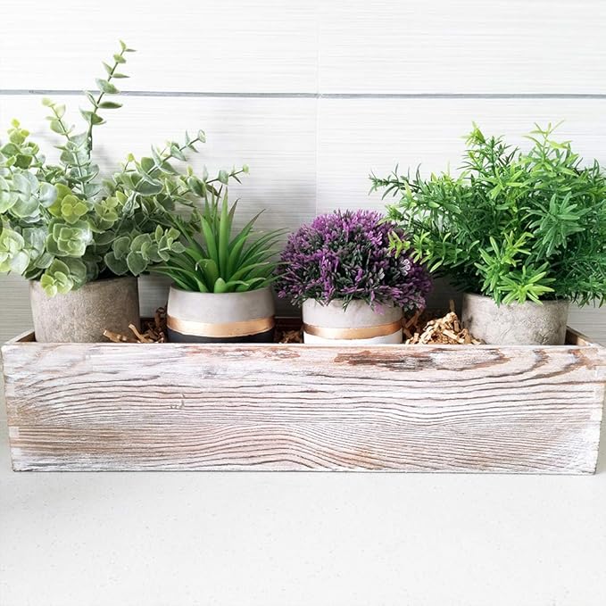 1 Pcs Wood Planter Rectangle Whitewashed Rectangular Decorative Wooden Box - Image 5