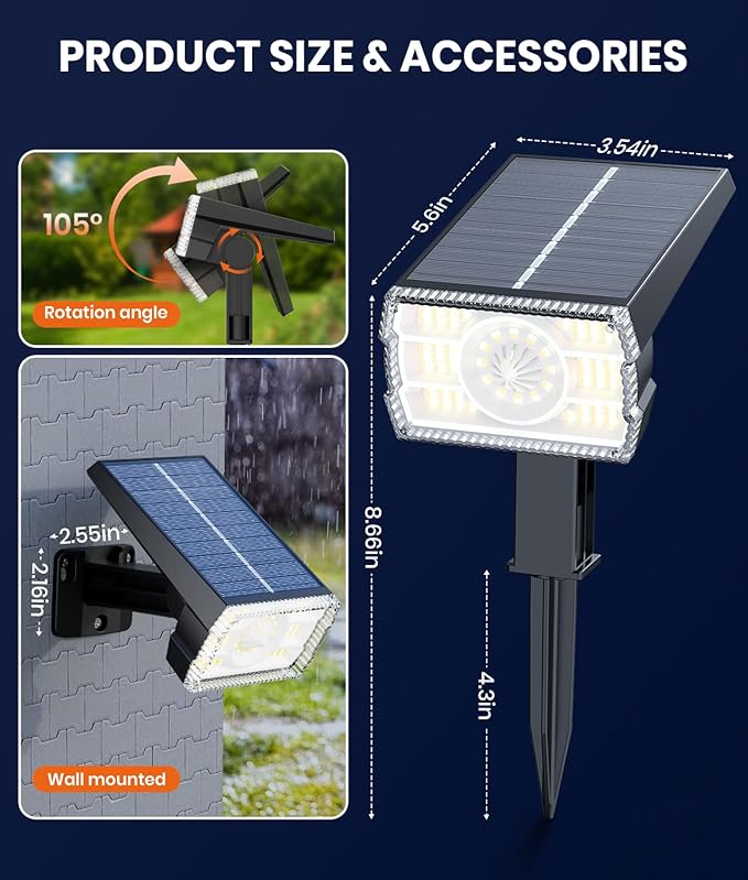 1 Pack Solar Spotlights Outdoor Waterproof IP67, Adjustable Wall&Ground Solar - Image 5