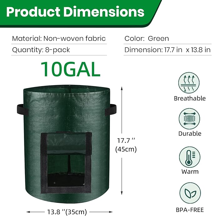 10 Gallon 8-Pack Grow Bags, Durable PE Fabric Pots - Image 5