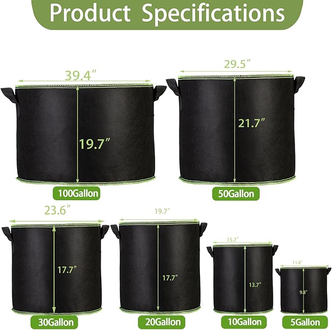 1-Pack 100 Gallon Plant Grow Bags, Thickened Nonwoven Fabric Pots - Image 4