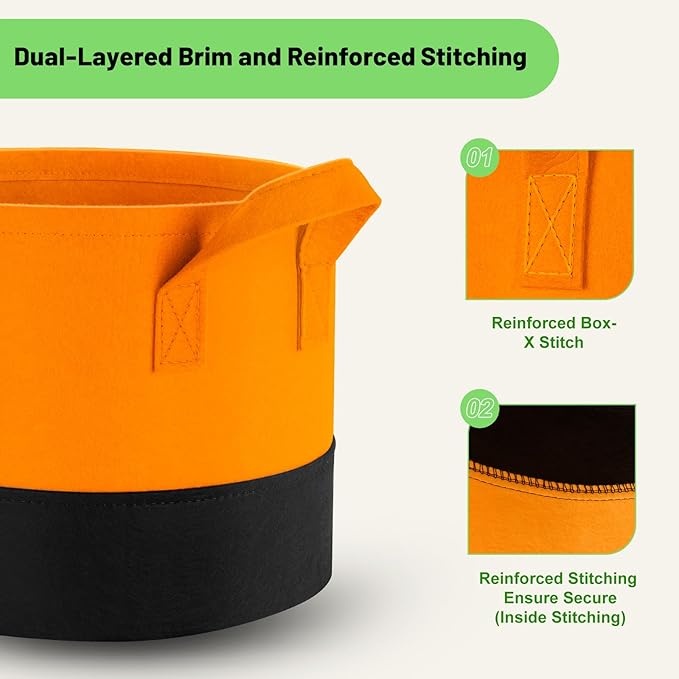 10 Gallon Fabric Grow Bags 5-Pack, 350G Heavy Duty Nonwoven Plant Pots - Image 4