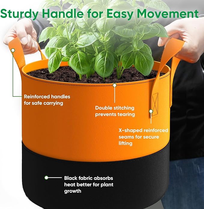 10 Gallon Grow Bags: 6 Pack 350G Heavy Duty Thickened Colorful Potato Grow Bags - Image 4