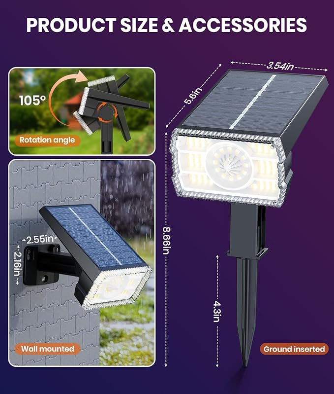 1 Pack Solar Outdoor Lights Waterproof IP67, Spotlights 6 Colors Changing+10 - Image 5