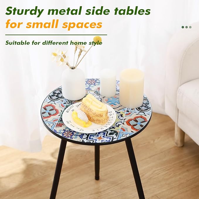 1 Pack Metal Outdoor Side Table Small Outside Round End Table - Image 4