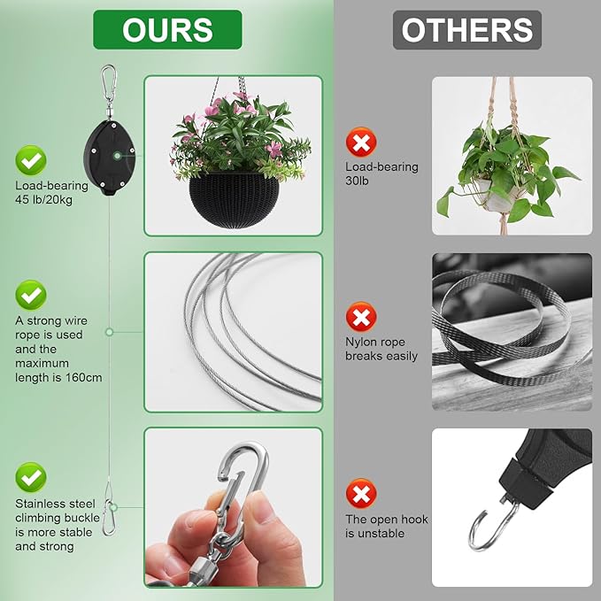 1 Pack Heavy Duty Retractable Plant Hangers, Adjustable Pull-Down Pulleys - Image 5