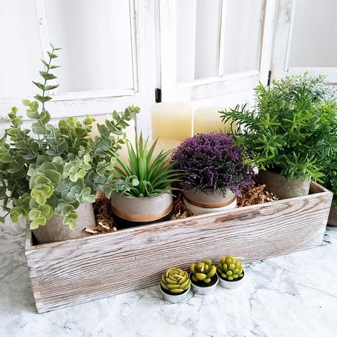 1 Pcs Wood Planter Rectangle Whitewashed Rectangular Decorative Wooden Box - Image 3