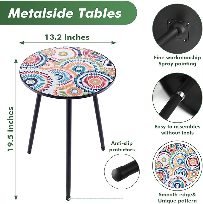 1 Pack Metal Outdoor Side Table Small Outside Round End Table - Image 3