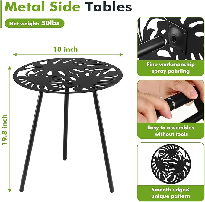 1 Pack Extra-Large Metal Outdoor Side Tables 18 Inches Outside End Table - Image 3