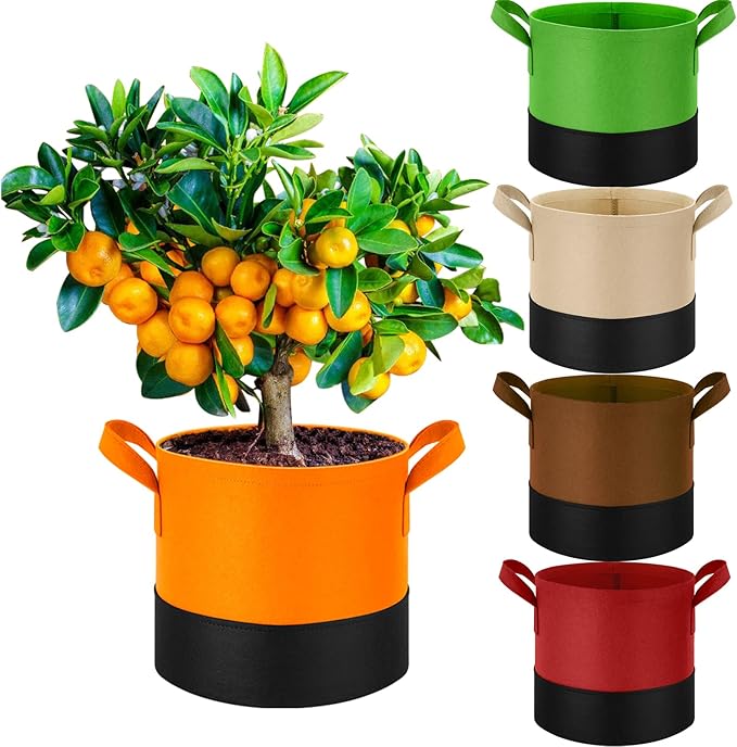 10 Gallon Fabric Grow Bags 5-Pack, 350G Heavy Duty Nonwoven Plant Pots by Fhyisble