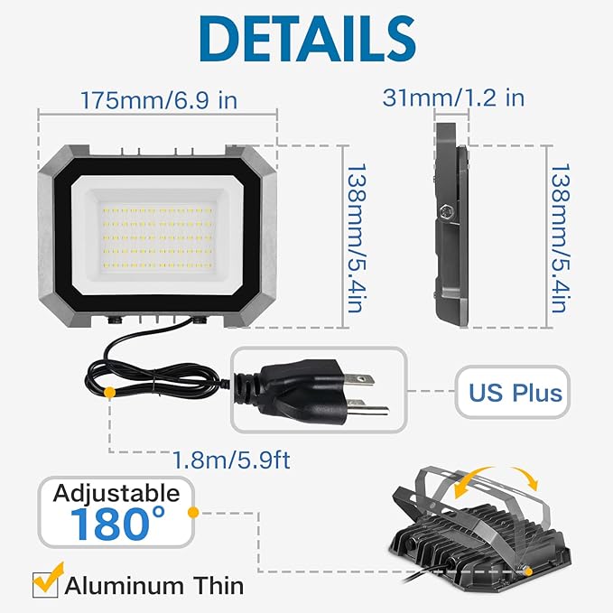 1 Pack LED Flood Lights Outdoor, 50W 5000LM Super Bright Floodlight Outside - Image 4