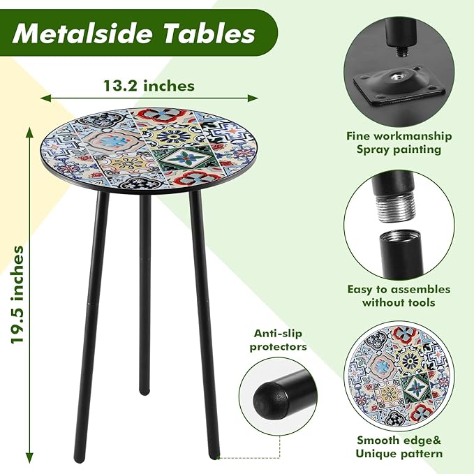 1 Pack Metal Outdoor Side Table Small Outside Round End Table - Image 3