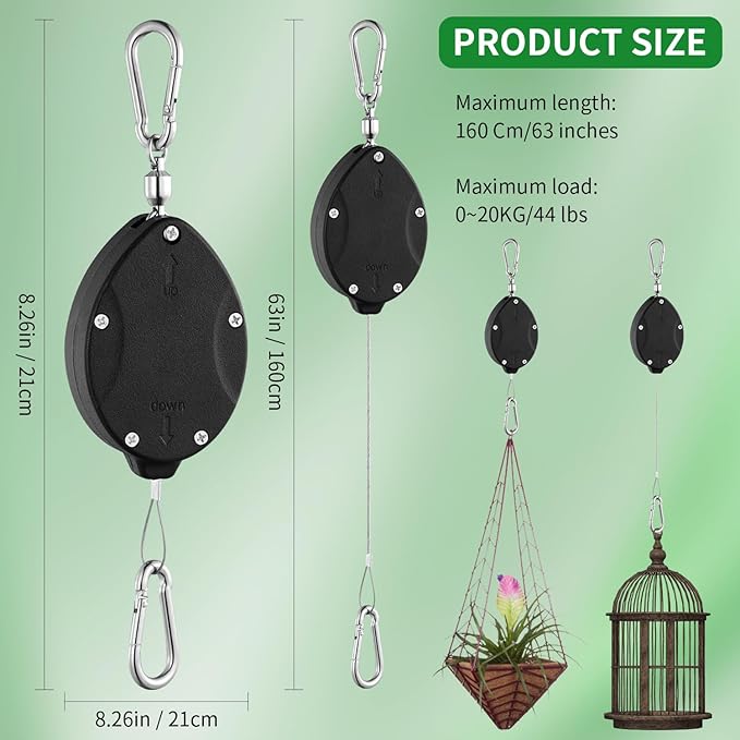 1 Pack Heavy Duty Retractable Plant Hangers, Adjustable Pull-Down Pulleys - Image 2