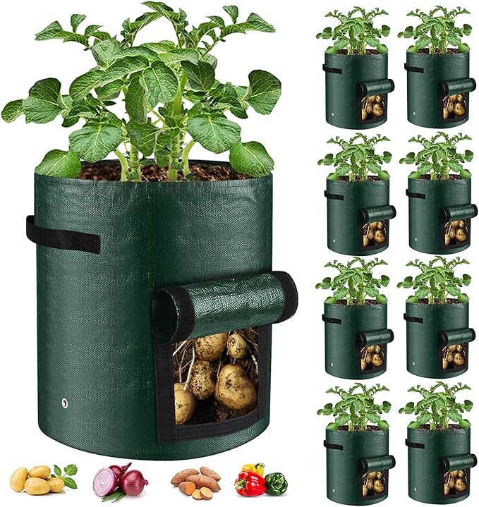 10 Gallon 8-Pack Grow Bags, Durable PE Fabric Pots by Lifeisbetterinthegarden