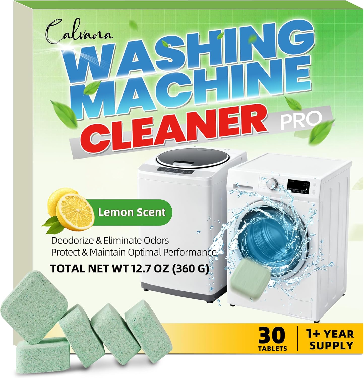 (30-Pack) Laundry Machine Cleaner, Washer Cleaner, for Front-Loaders, Top-Loaders, HE Machines, Easily Removes Residue, Septic Safe, Over a 12-Month Supply