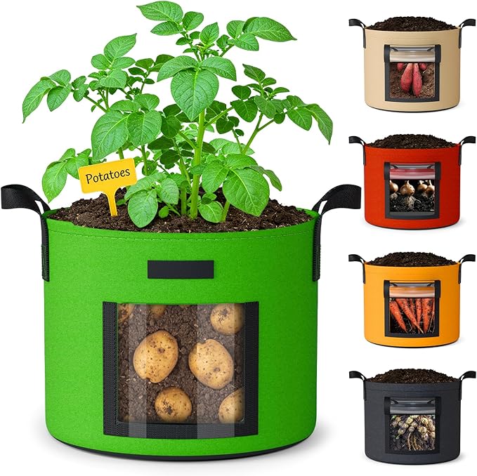 10 Gallon Potato Grow Bags: Set of 5 Colorful Gardening Supplies Fabric Pots by NESSTU