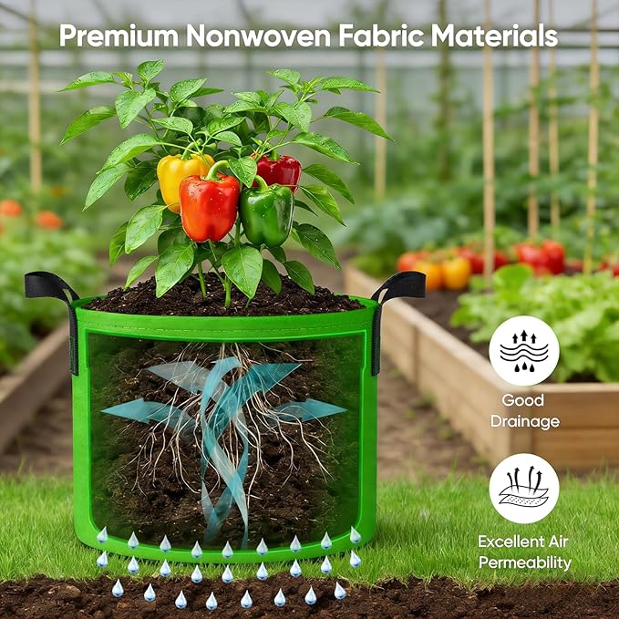 10 Gallon Potato Grow Bags: Set of 5 Colorful Gardening Supplies Fabric Pots - Image 5
