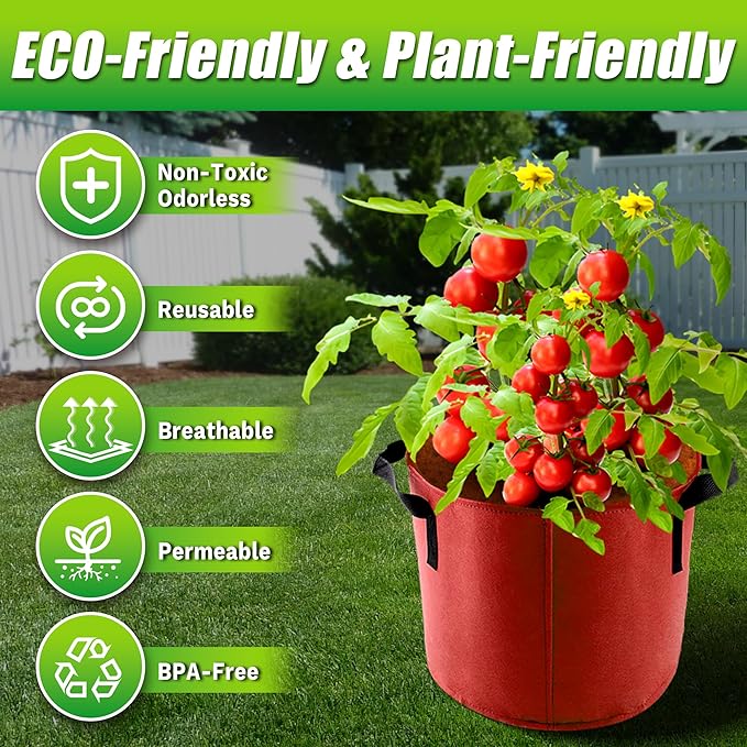 10 Gallon Grow Bags, 7 Pack Colorful Fabric Plant Pots - Image 3